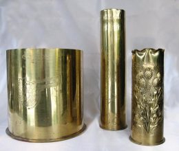 The shell cases, cripple works. Nanny brought them home after the time at the war front in Belgium during WW1